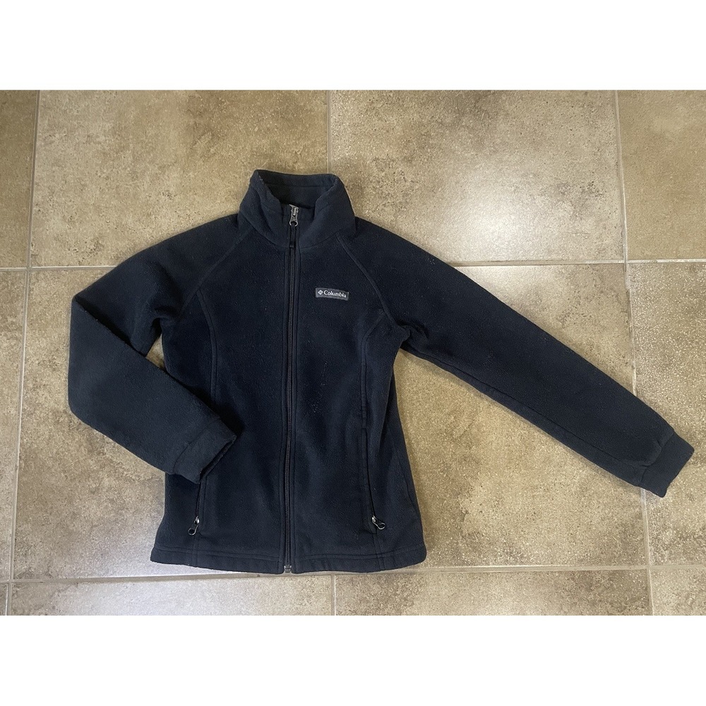 Columbia Jacket Youth Kids Sz M Medium 10/12 Black Fleece Full Zip Winter